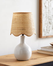 Maine Cottage Droplet Oval White Ceramic Table Lamp with Scallop Shade | Maine Cottage® 
