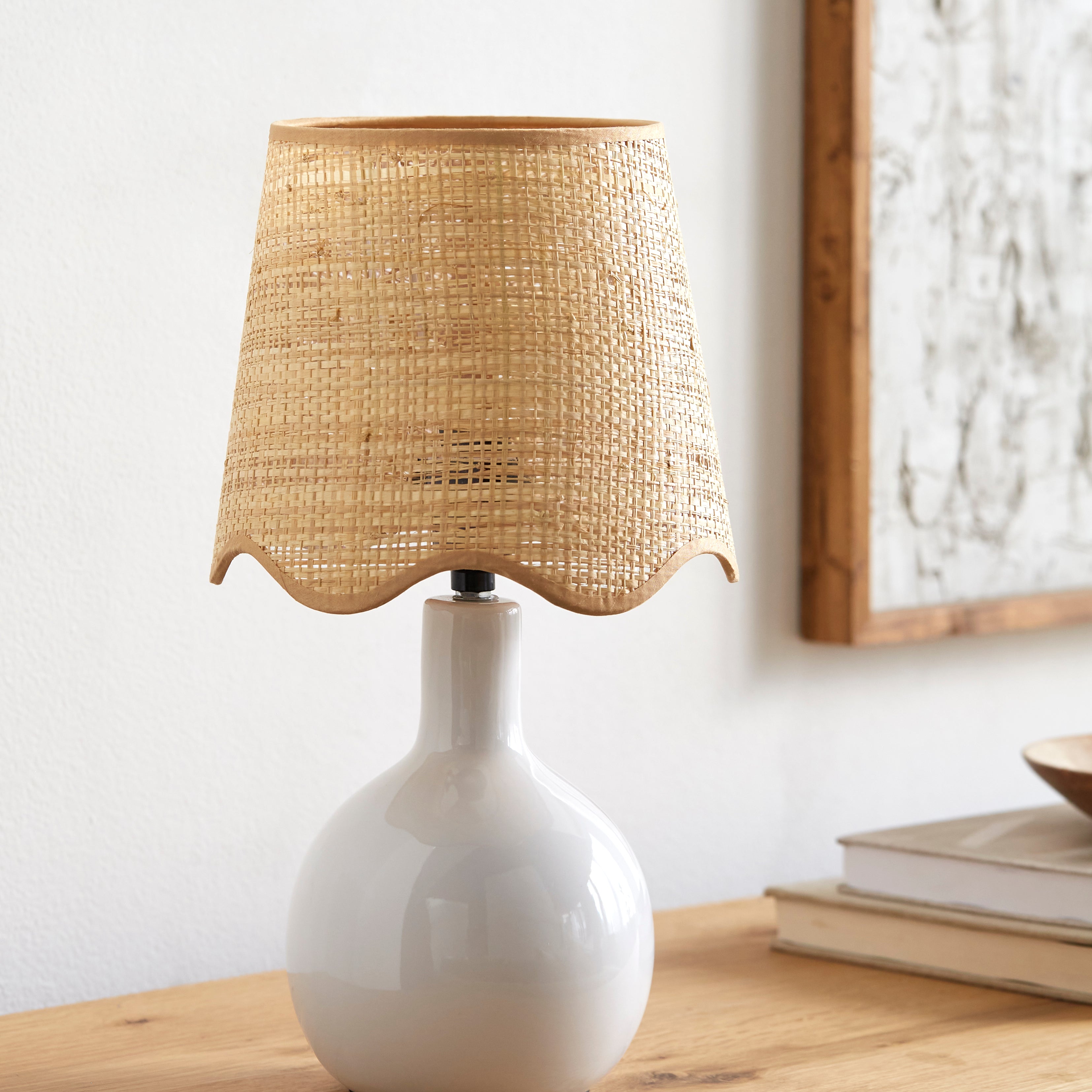 Maine Cottage Droplet Oval White Ceramic Table Lamp with Scallop Shade | Maine Cottage® 