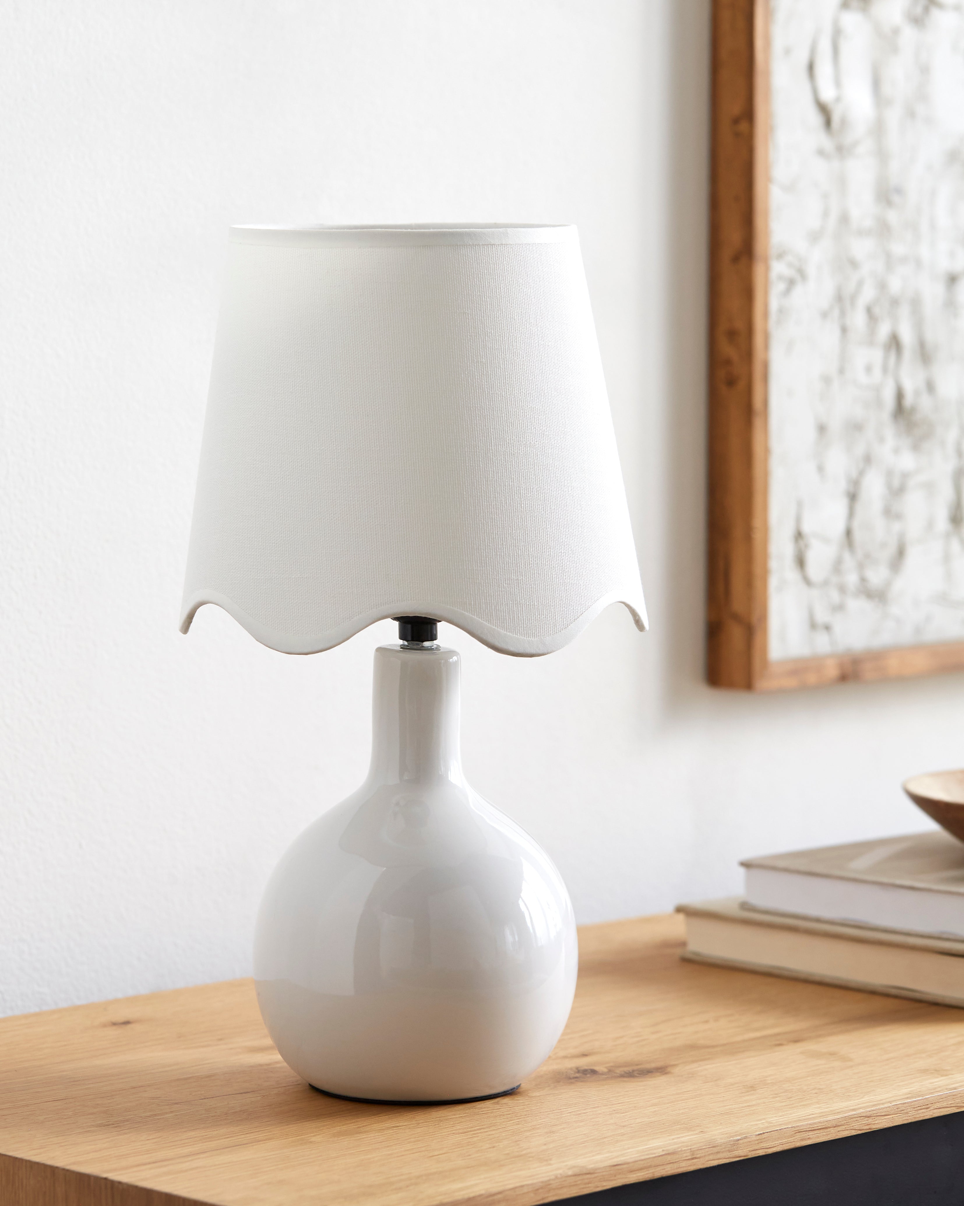 Maine Cottage Droplet Oval White Ceramic Table Lamp with Scallop Shade | Maine Cottage® 