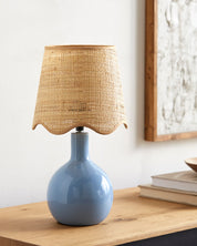 Maine Cottage Droplet Oval Light Blue Ceramic Table Lamp with Scallop Shade | Maine Cottage® 