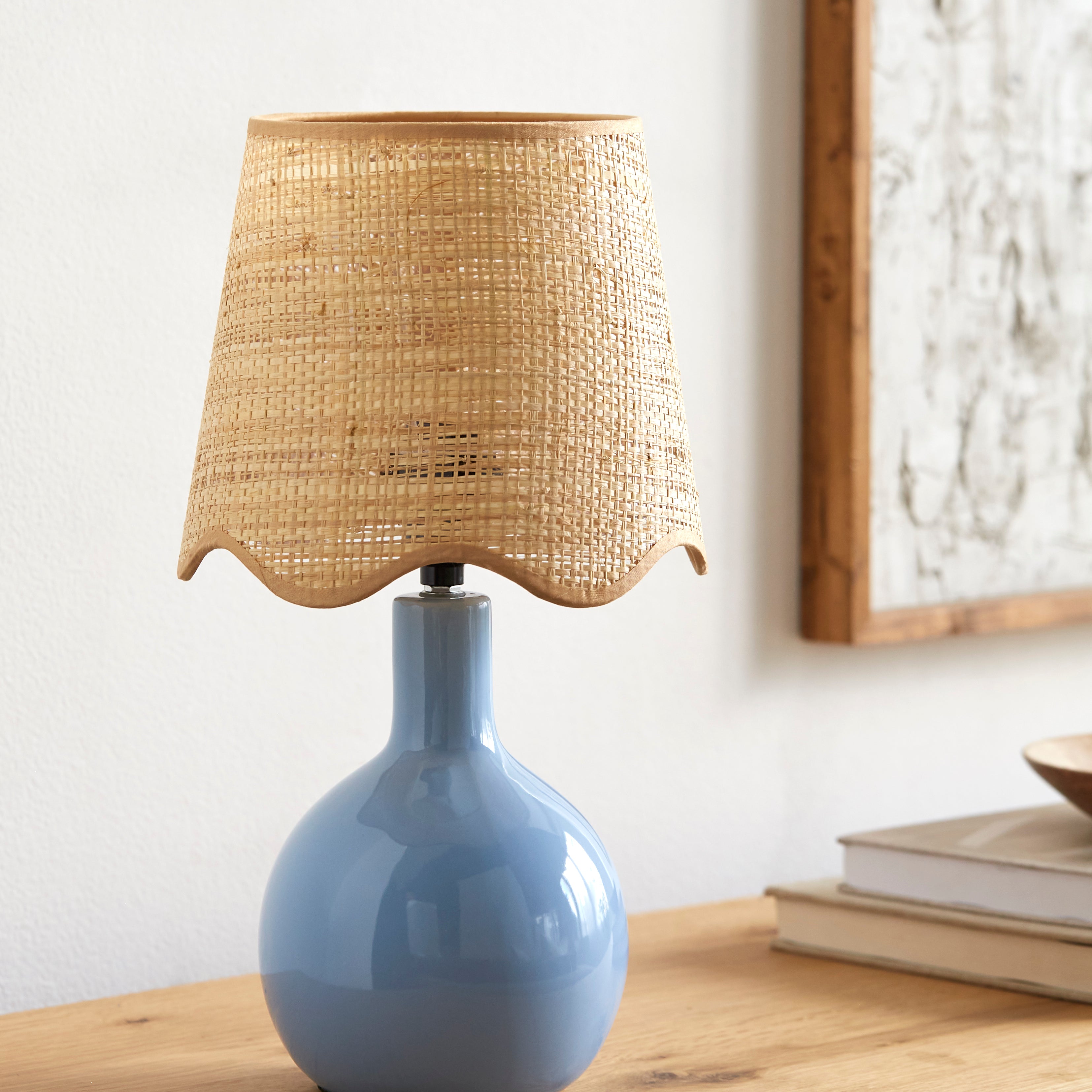 Maine Cottage Droplet Oval Light Blue Ceramic Table Lamp with Scallop Shade | Maine Cottage® 