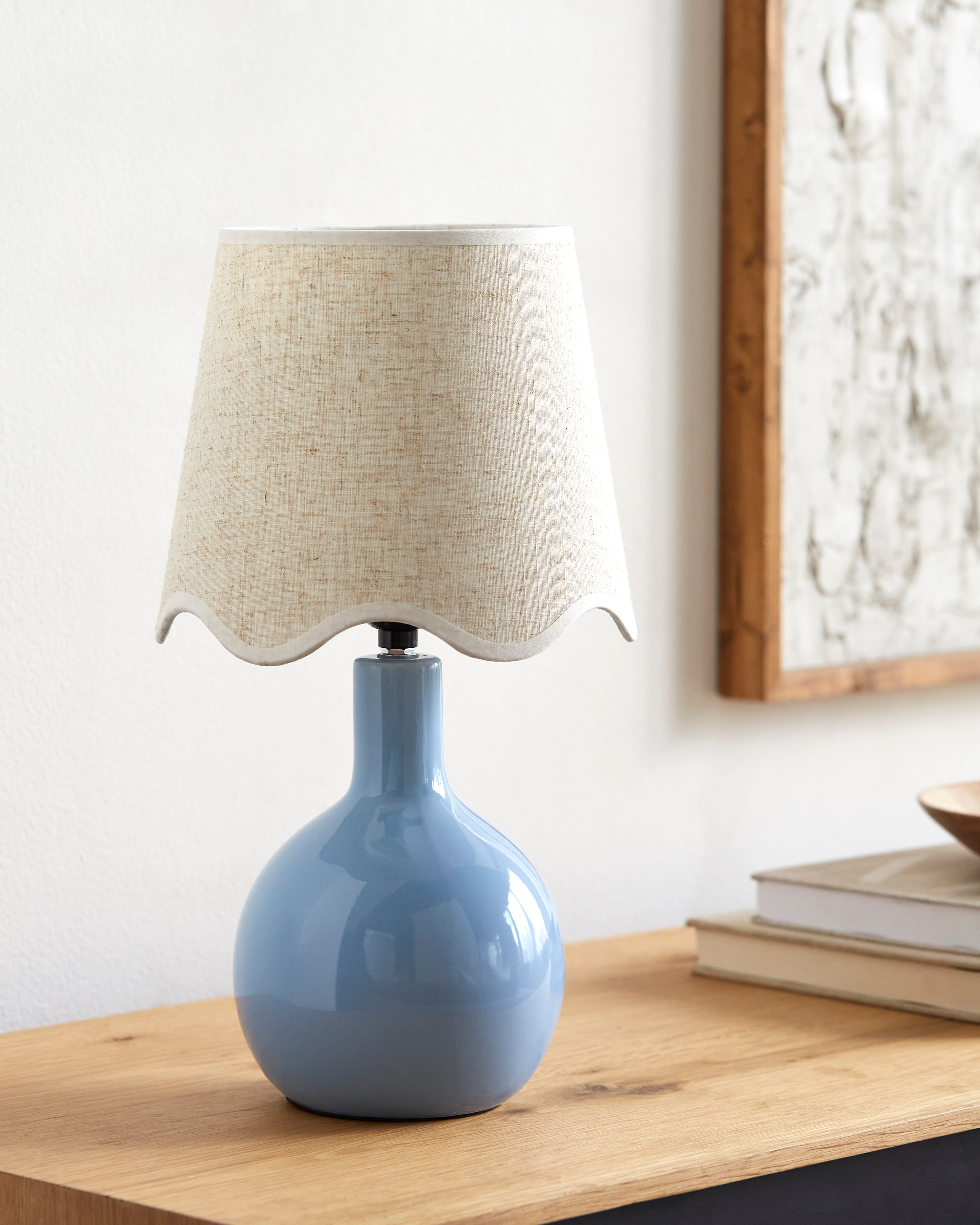Maine Cottage Droplet Oval Light Blue Ceramic Table Lamp with Scallop Shade | Maine Cottage® 