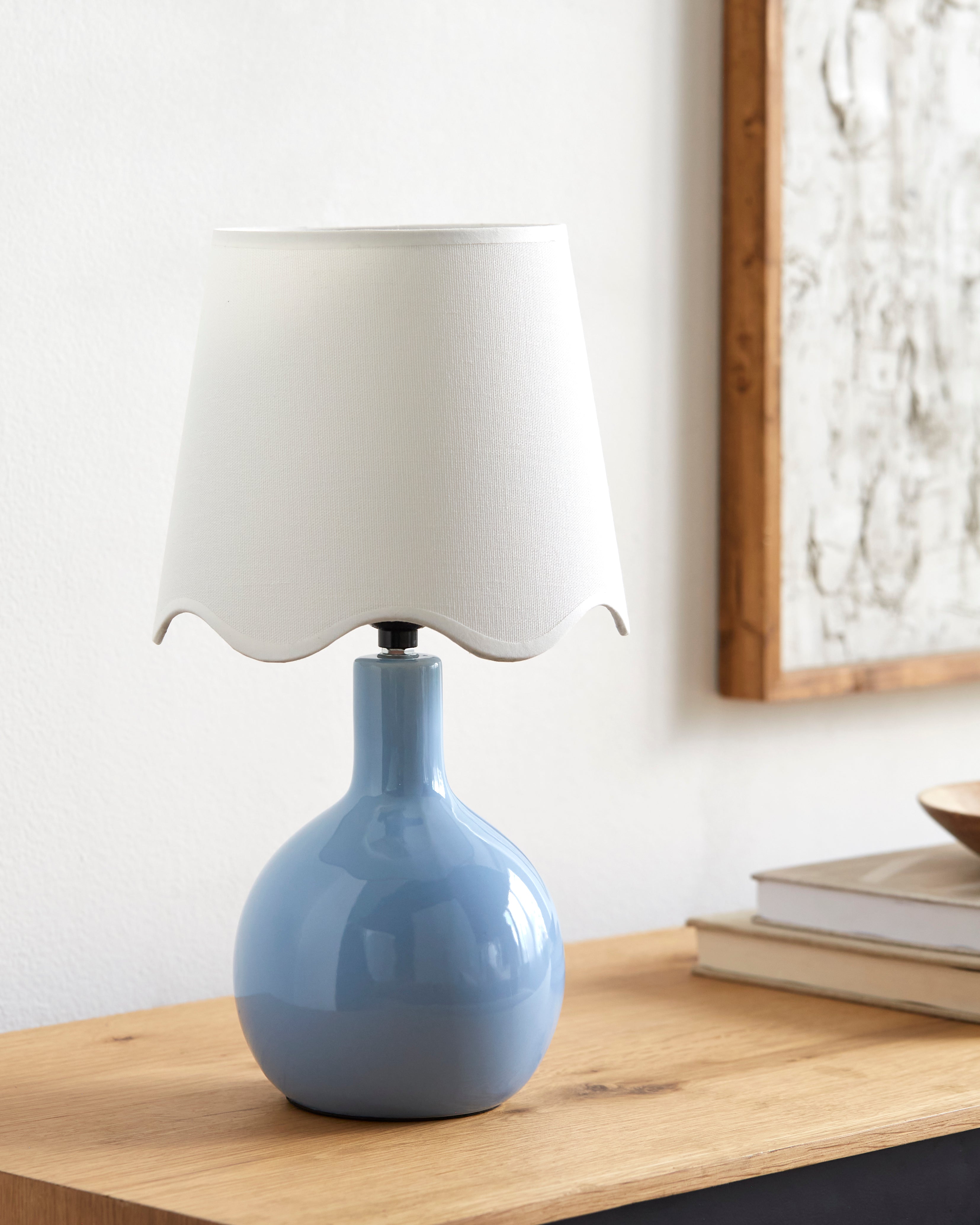 Maine Cottage Droplet Oval Light Blue Ceramic Table Lamp with Scallop Shade | Maine Cottage® 