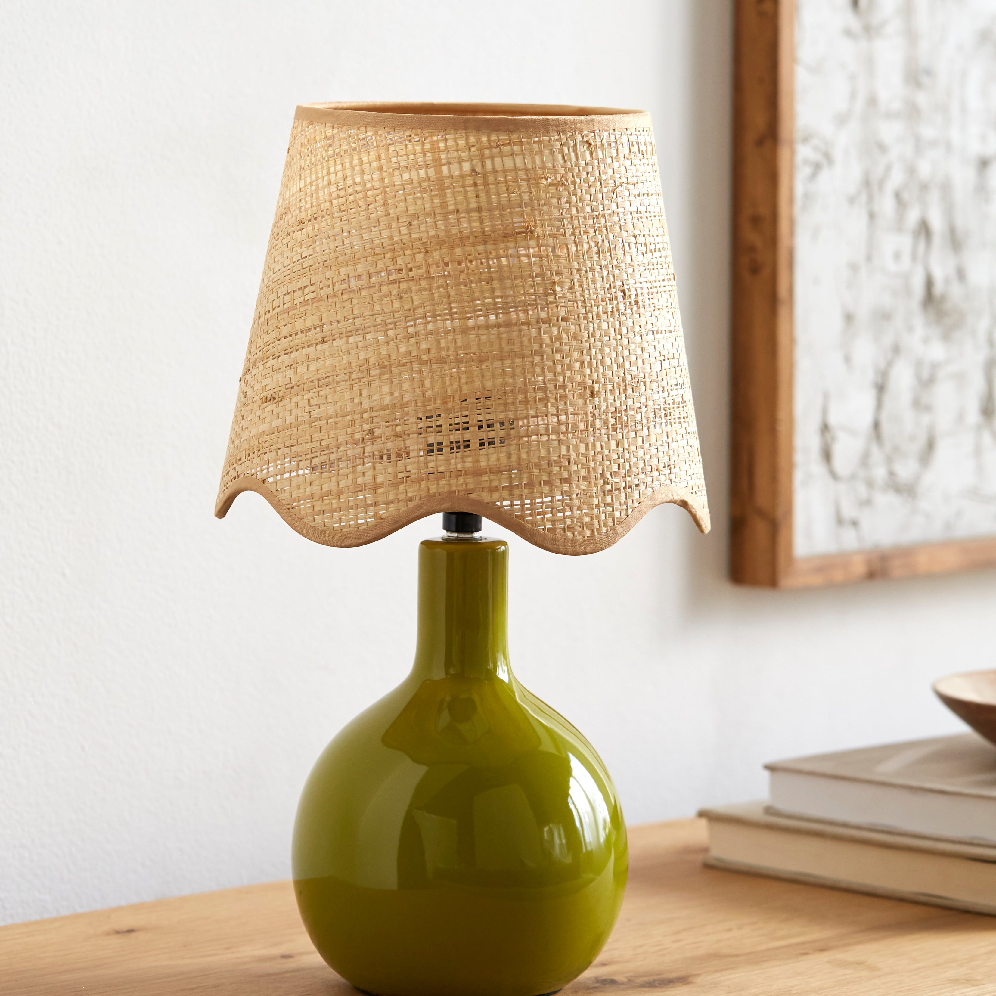 Maine Cottage Droplet Oval Green Ceramic Table Lamp with Scallop Shade | Maine Cottage® 