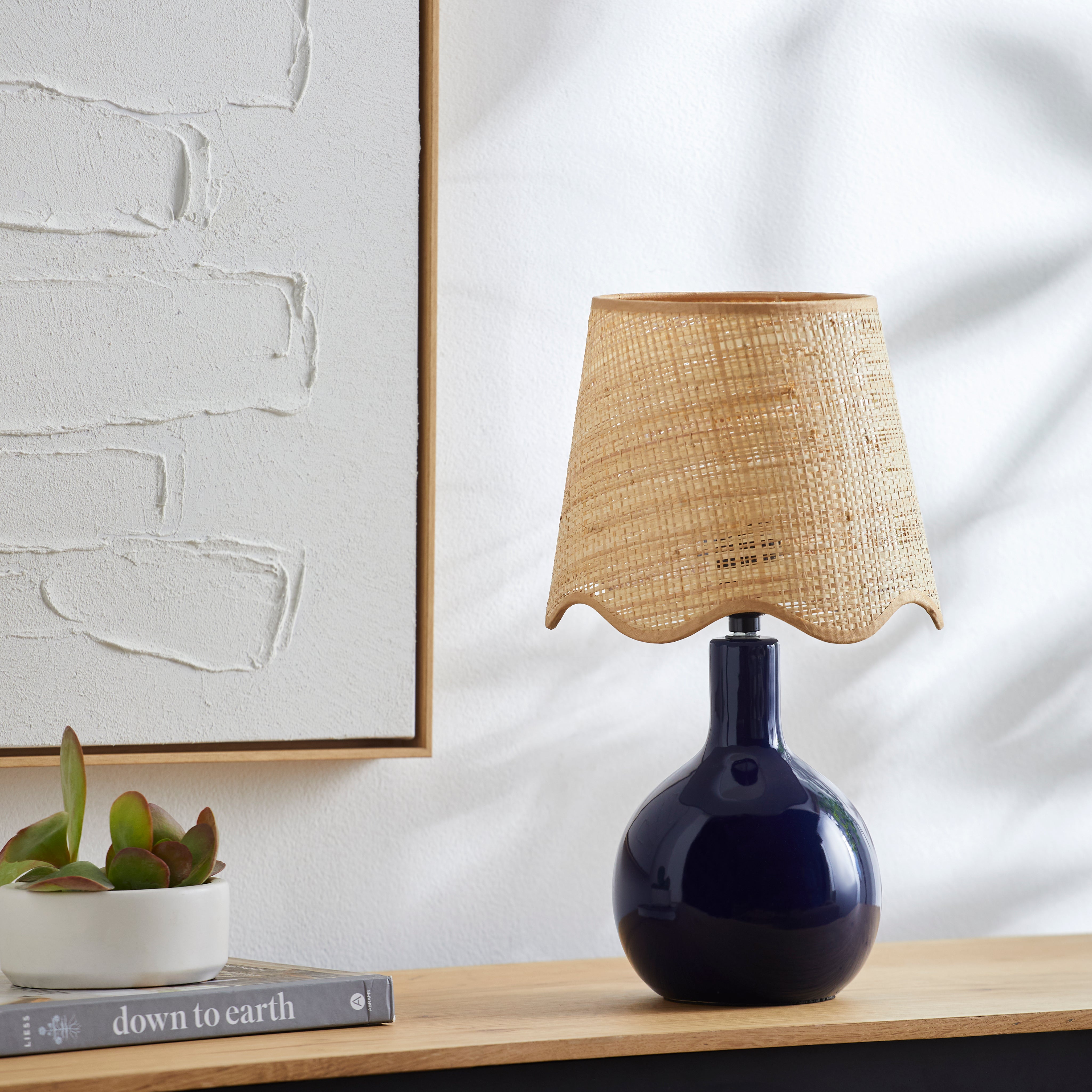 Maine Cottage Droplet Oval Navy Ceramic Table Lamp with Scallop Shade | Maine Cottage® 