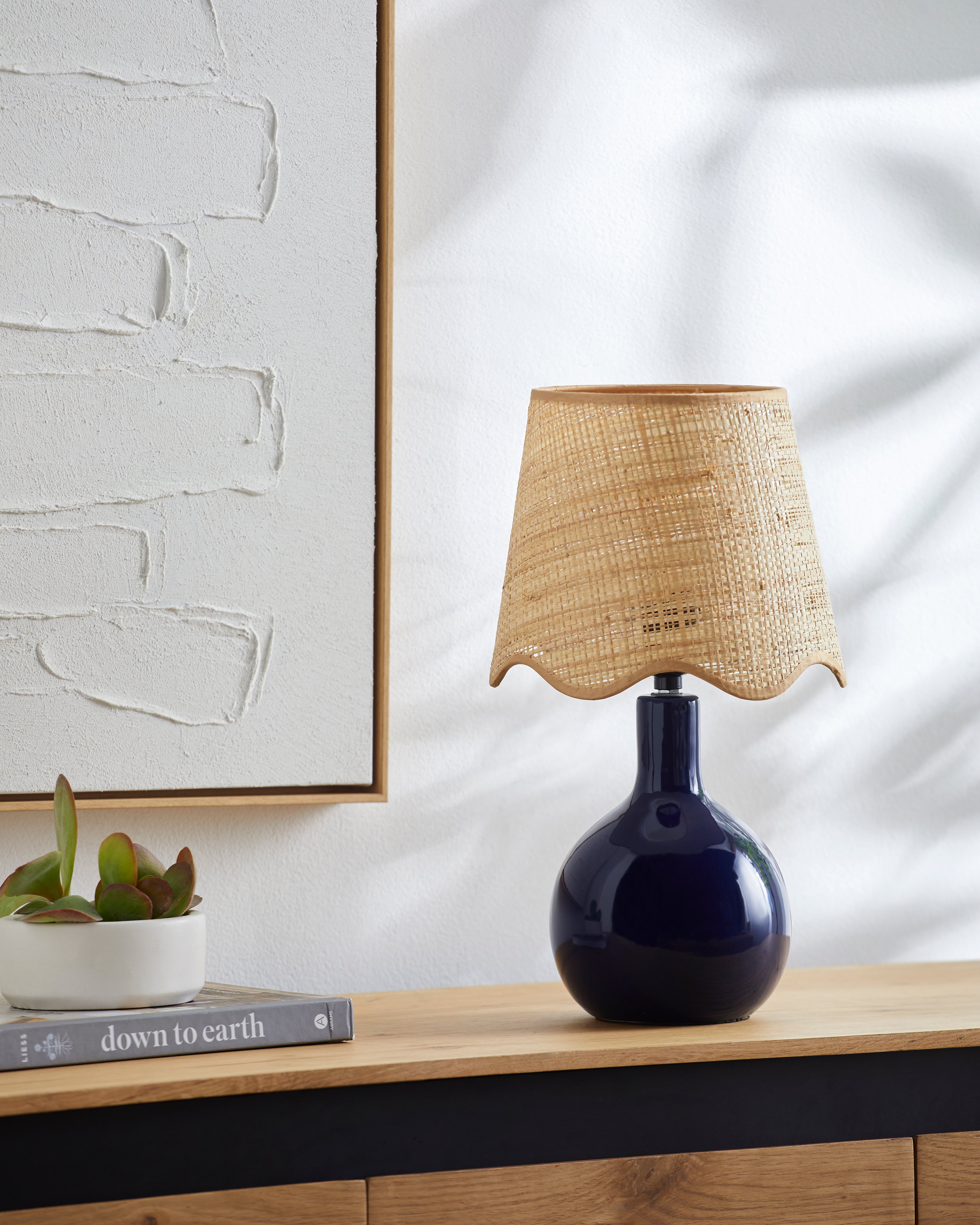 Maine Cottage Droplet Oval Navy Ceramic Table Lamp with Scallop Shade | Maine Cottage® 