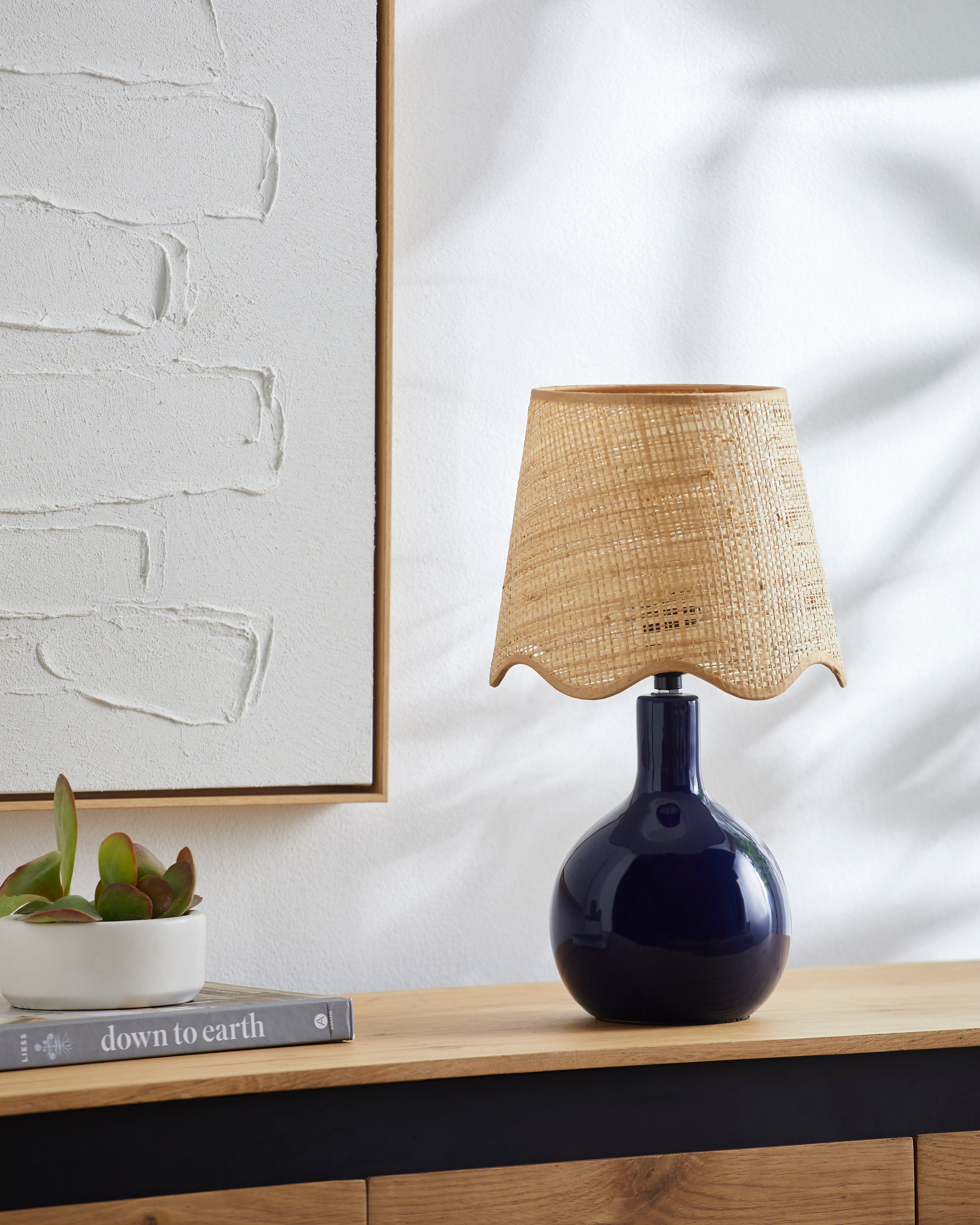 Maine Cottage Droplet Oval Navy Ceramic Table Lamp with Scallop Shade | Maine Cottage® 