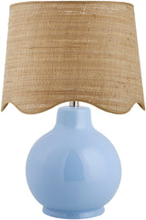 Droplet Round Light Blue Ceramic Table Lamp with Scallop Shade