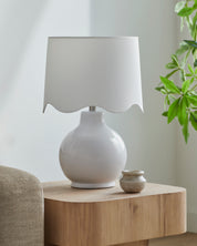 Maine Cottage Droplet Round White Ceramic Table Lamp with Scallop Shade | Maine Cottage® 