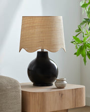 Maine Cottage Droplet Round Black Ceramic Table Lamp with Scallop Shade | Maine Cottage® 