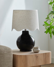 Maine Cottage Droplet Round Black Ceramic Table Lamp with Scallop Shade | Maine Cottage® 