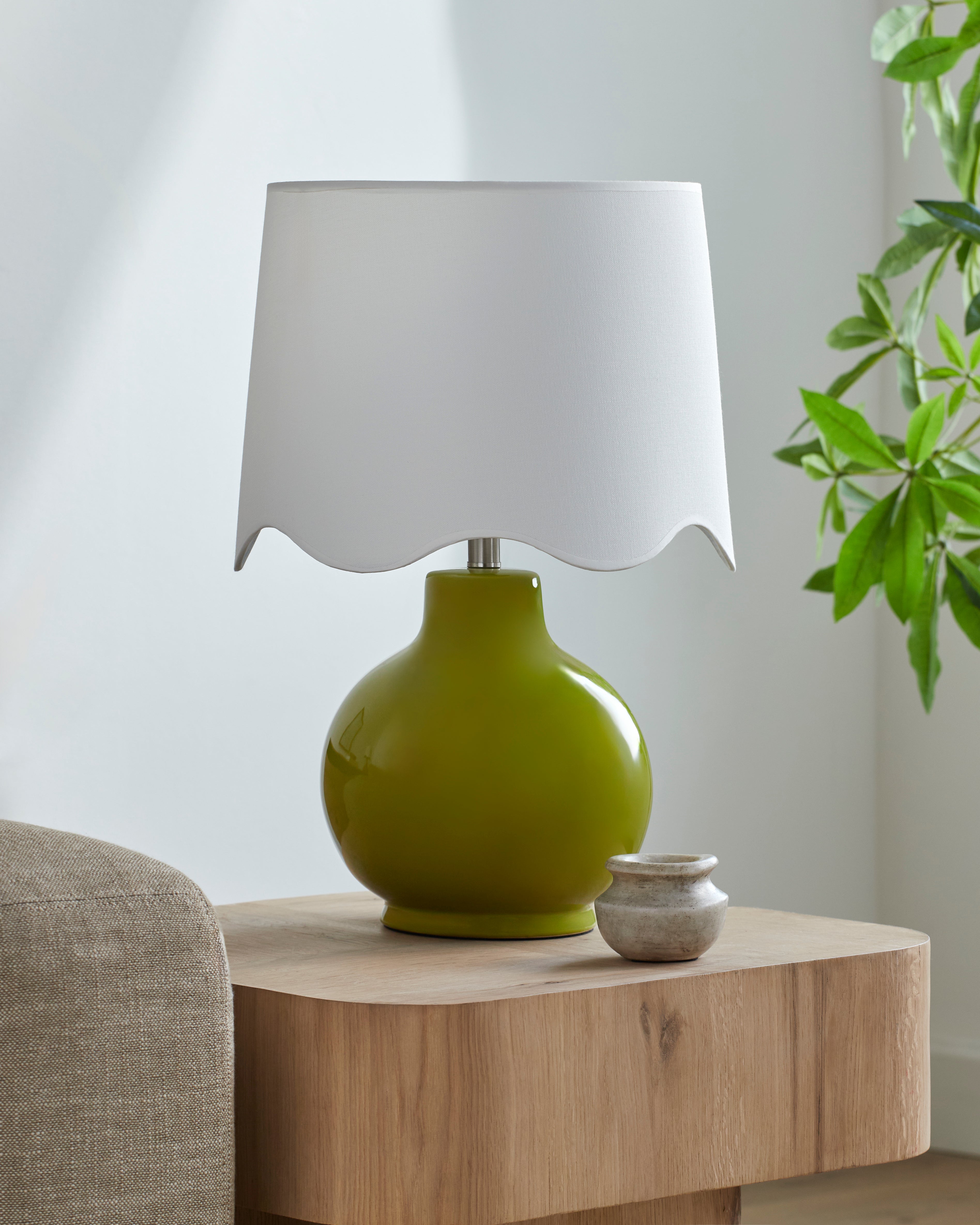 Maine Cottage Droplet Round Green Ceramic Table Lamp with Scallop Shade | Maine Cottage® 