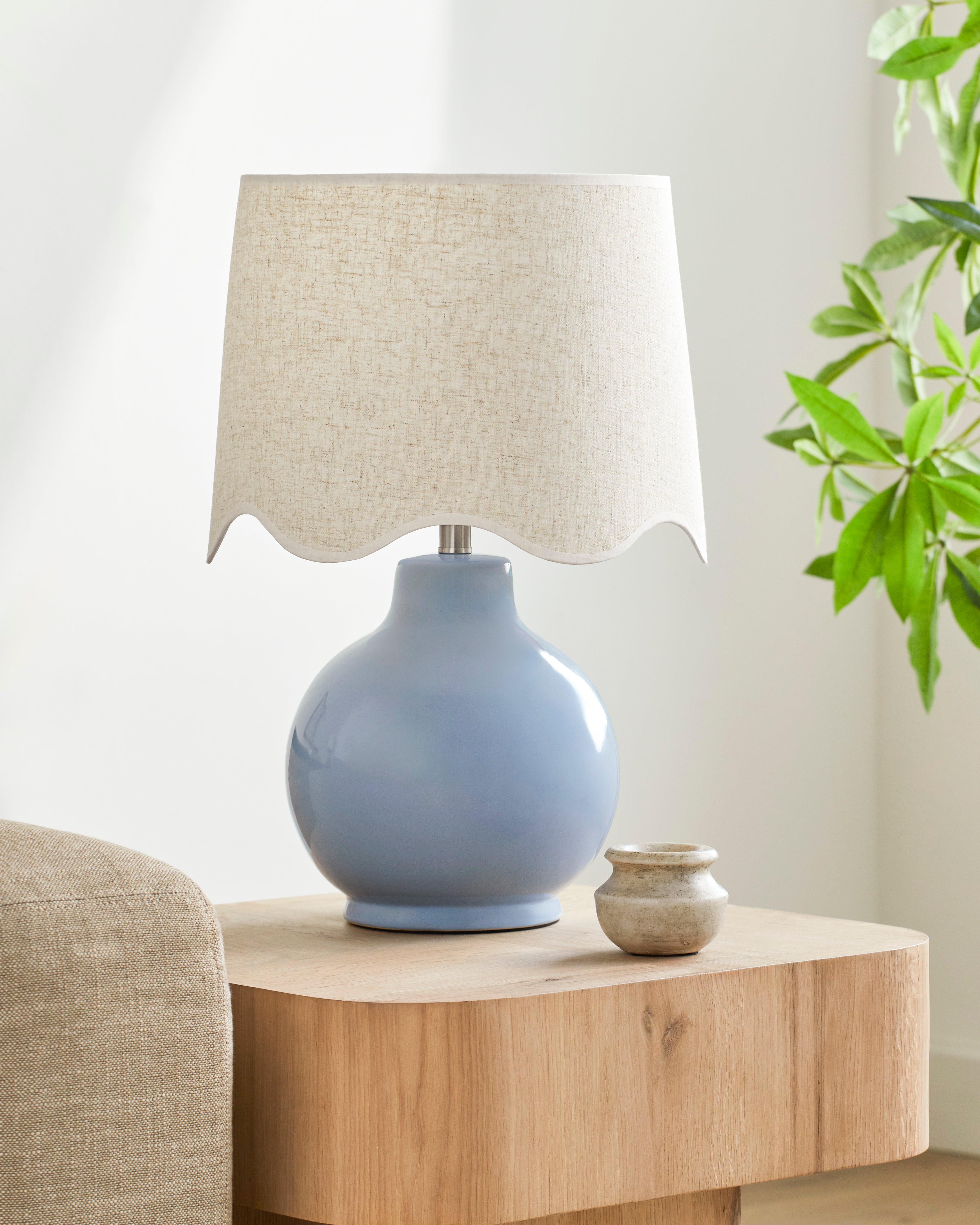 Maine Cottage Droplet Round Light Blue Ceramic Table Lamp with Scallop Shade | Maine Cottage® 