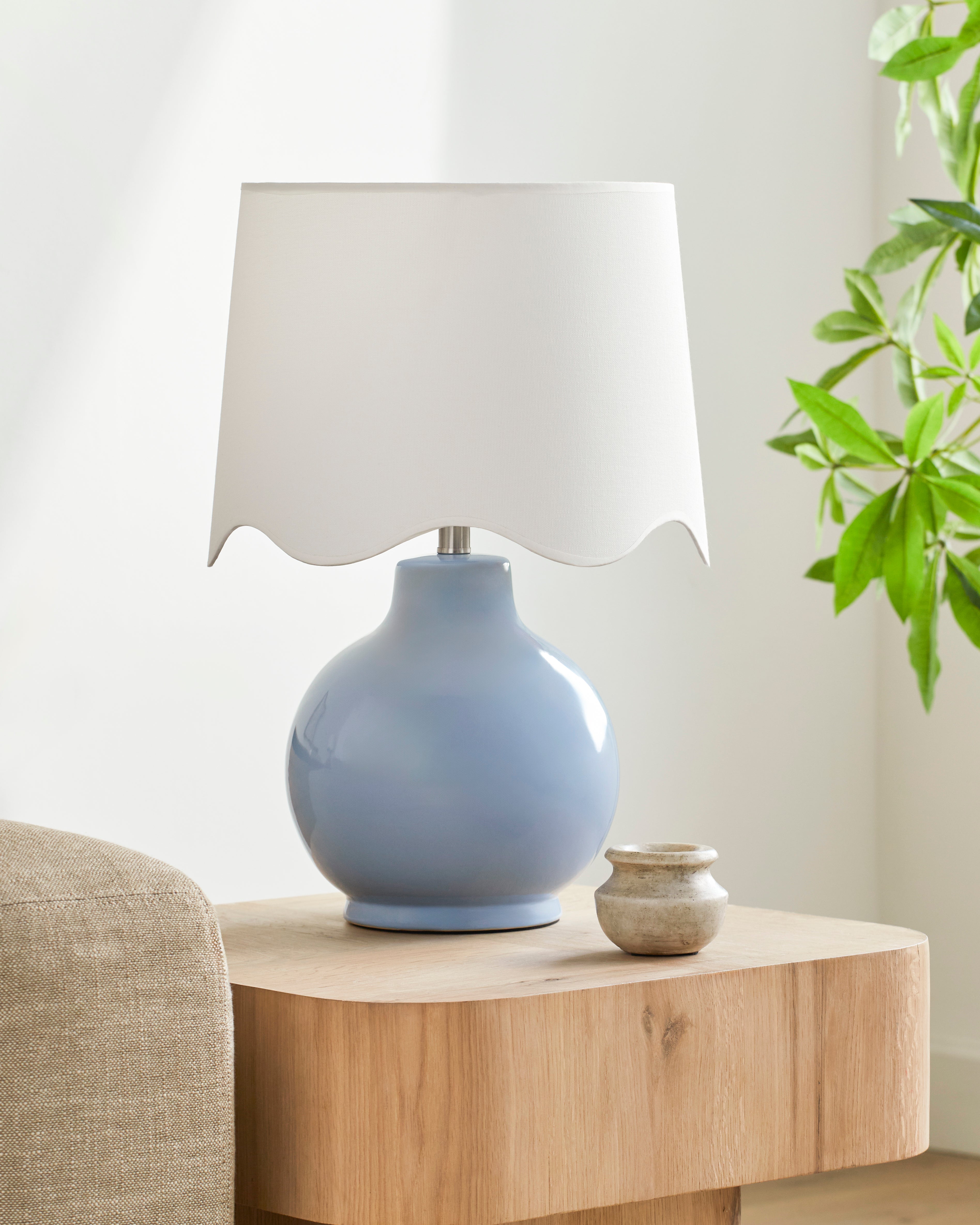 Maine Cottage Droplet Round Light Blue Ceramic Table Lamp with Scallop Shade | Maine Cottage® 