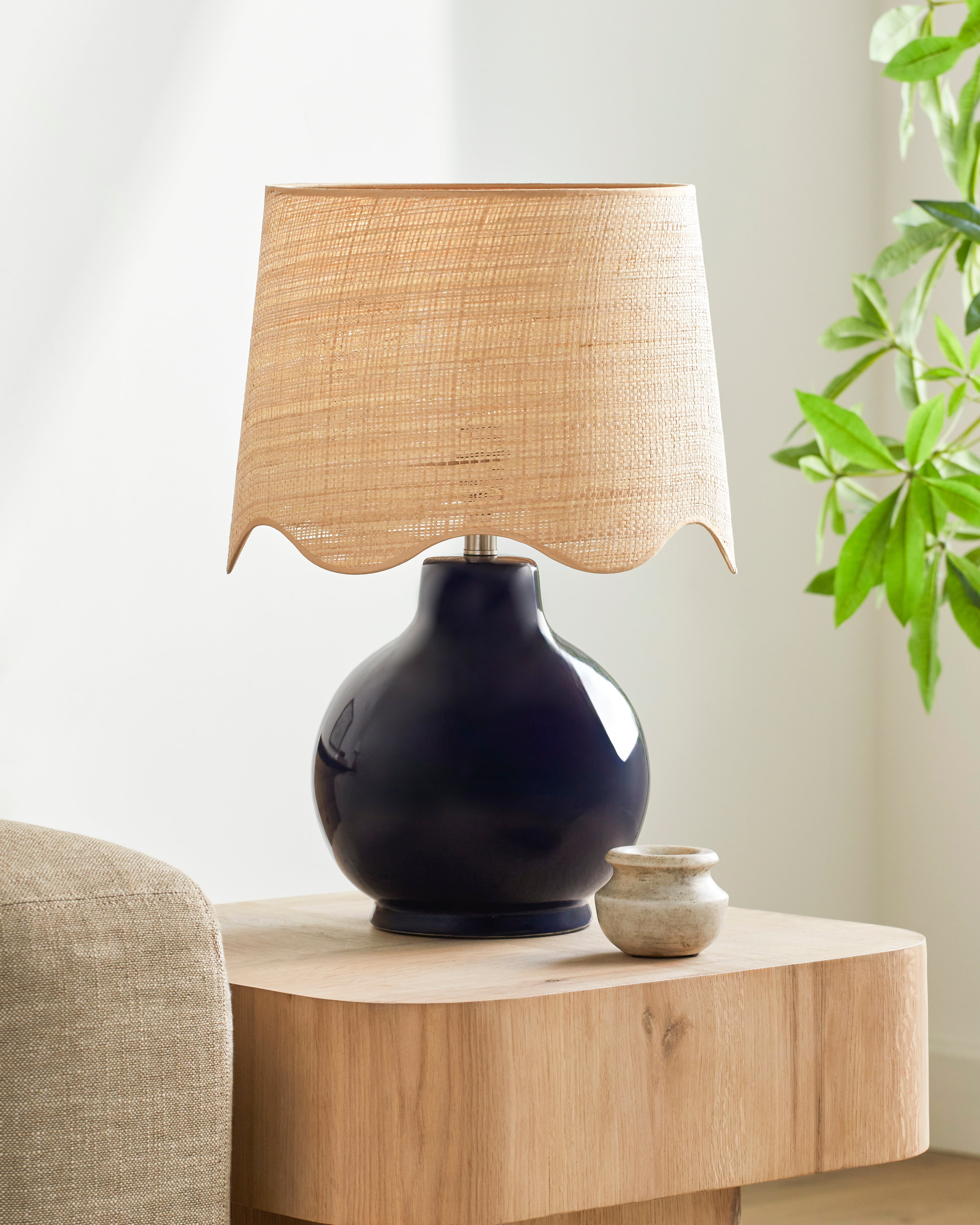 Maine Cottage Droplet Round Navy Ceramic Table Lamp with Scallop Shade | Maine Cottage® 