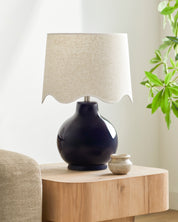 Maine Cottage Droplet Round Navy Ceramic Table Lamp with Scallop Shade | Maine Cottage® 