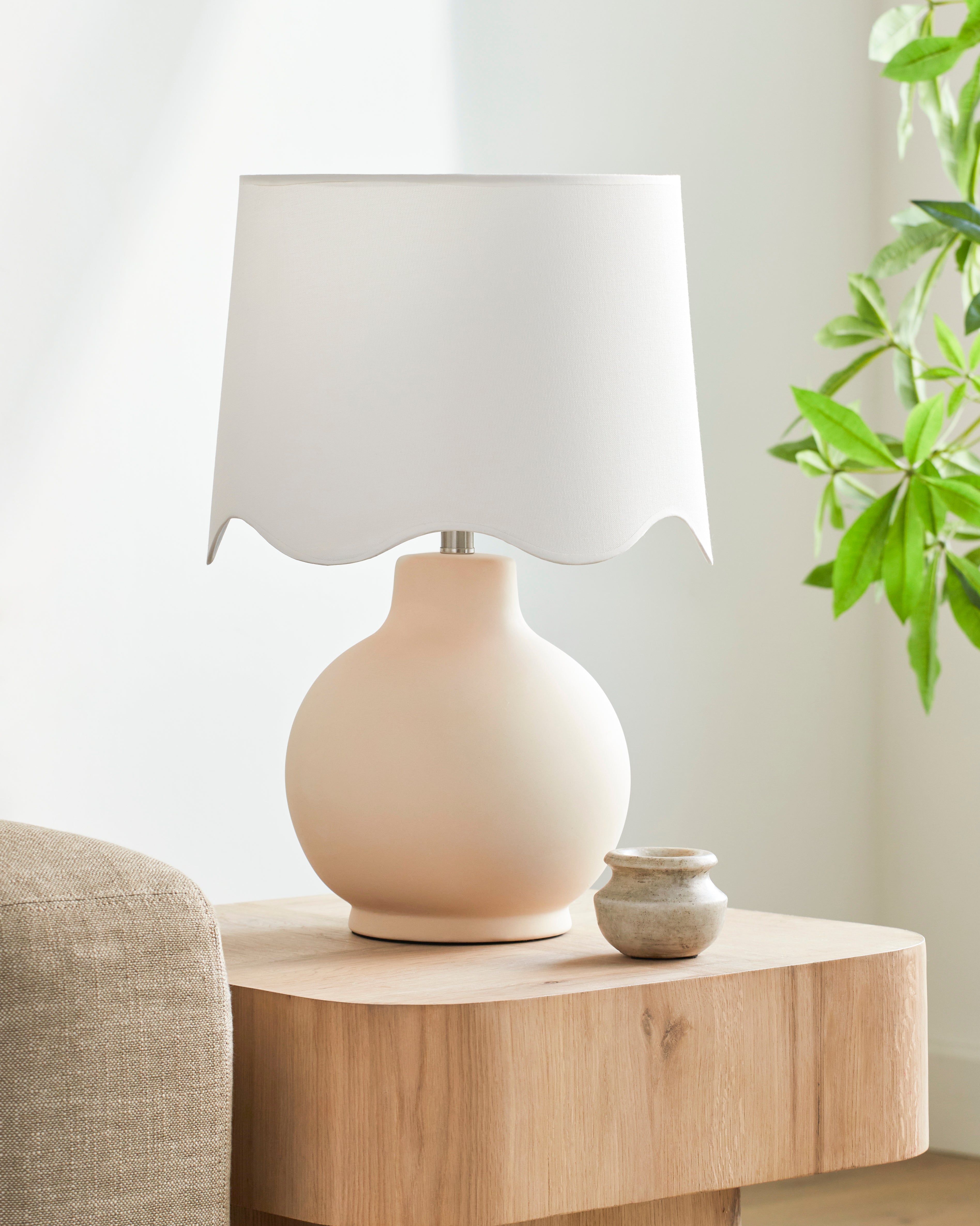 Maine Cottage Droplet Round Cream Ceramic Table Lamp with Scallop Shade | Maine Cottage® 