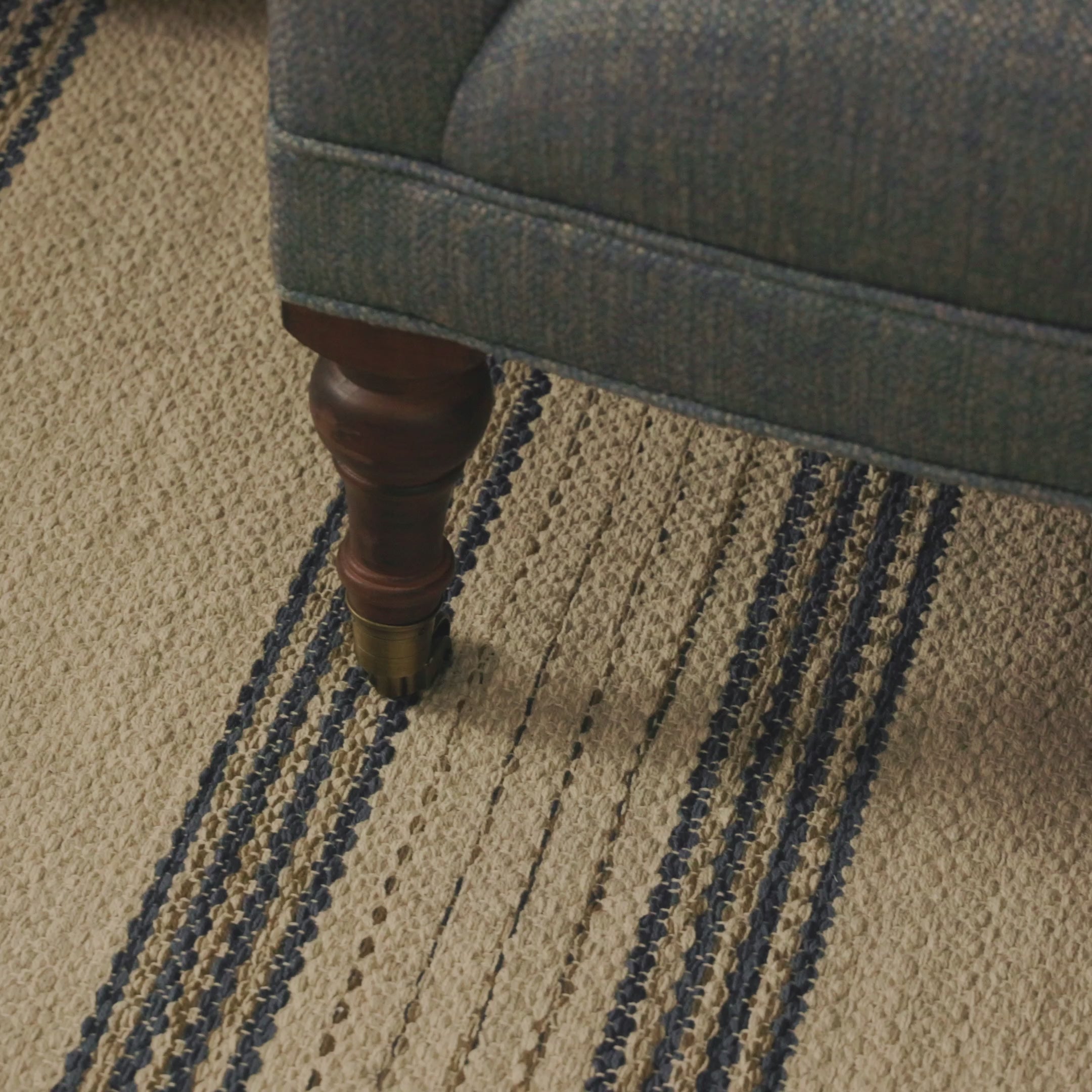 Cielo Stripe Navy Handwoven Cotton Rug