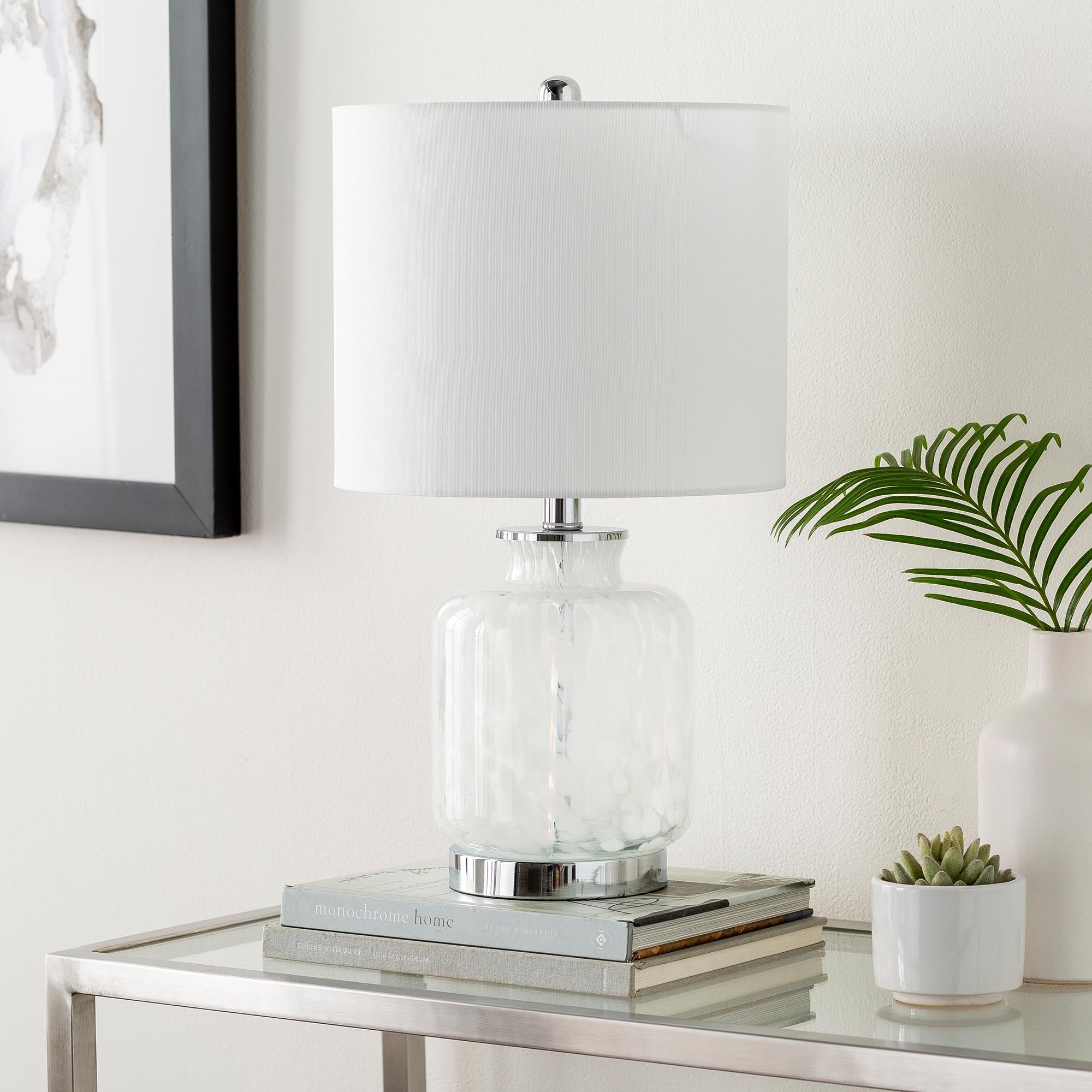 Clear and White Swirled Glass Table Lamp White
