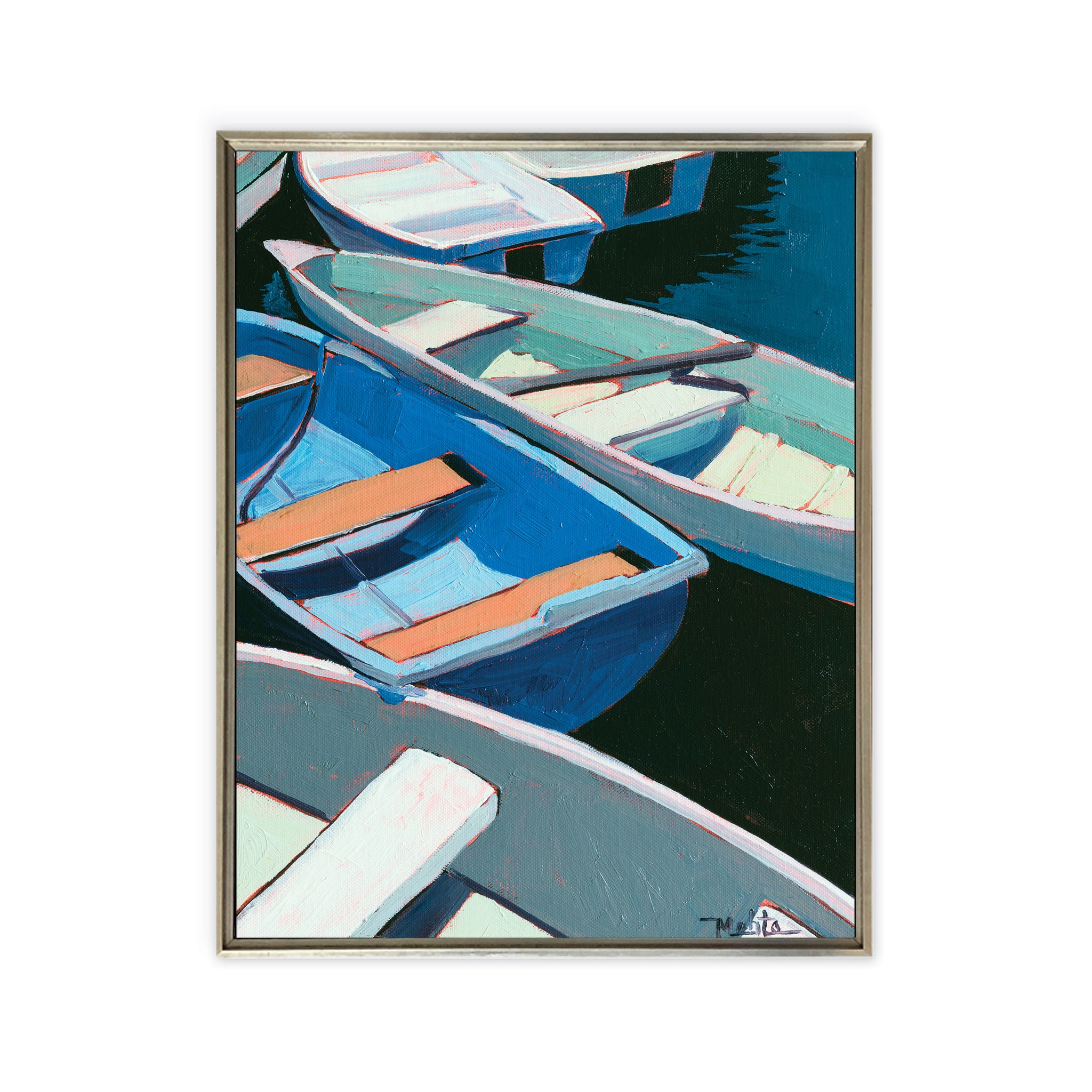 Maine Cottage Boat Rows | Coastal Boat Painting | Rowboat Wall Art For Home 