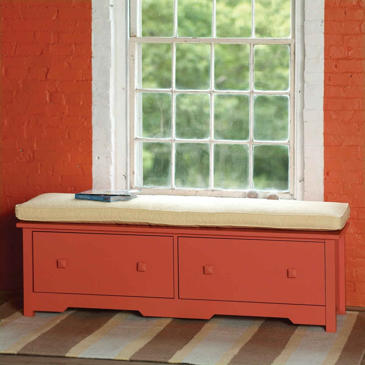 Maine Cottage Bay Double Window Seat | Colorful Cottage Window Seat Bench 