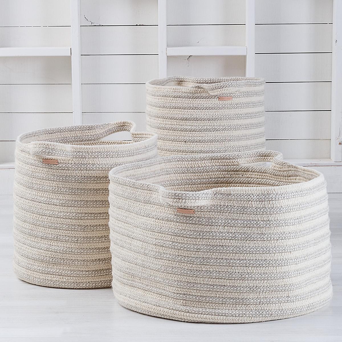 Maine Cottage Braided Wool Basket - Stripe | Maine Cottage® 