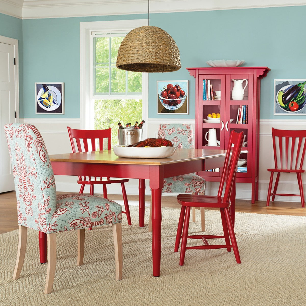 Dining table sales with colorful chairs