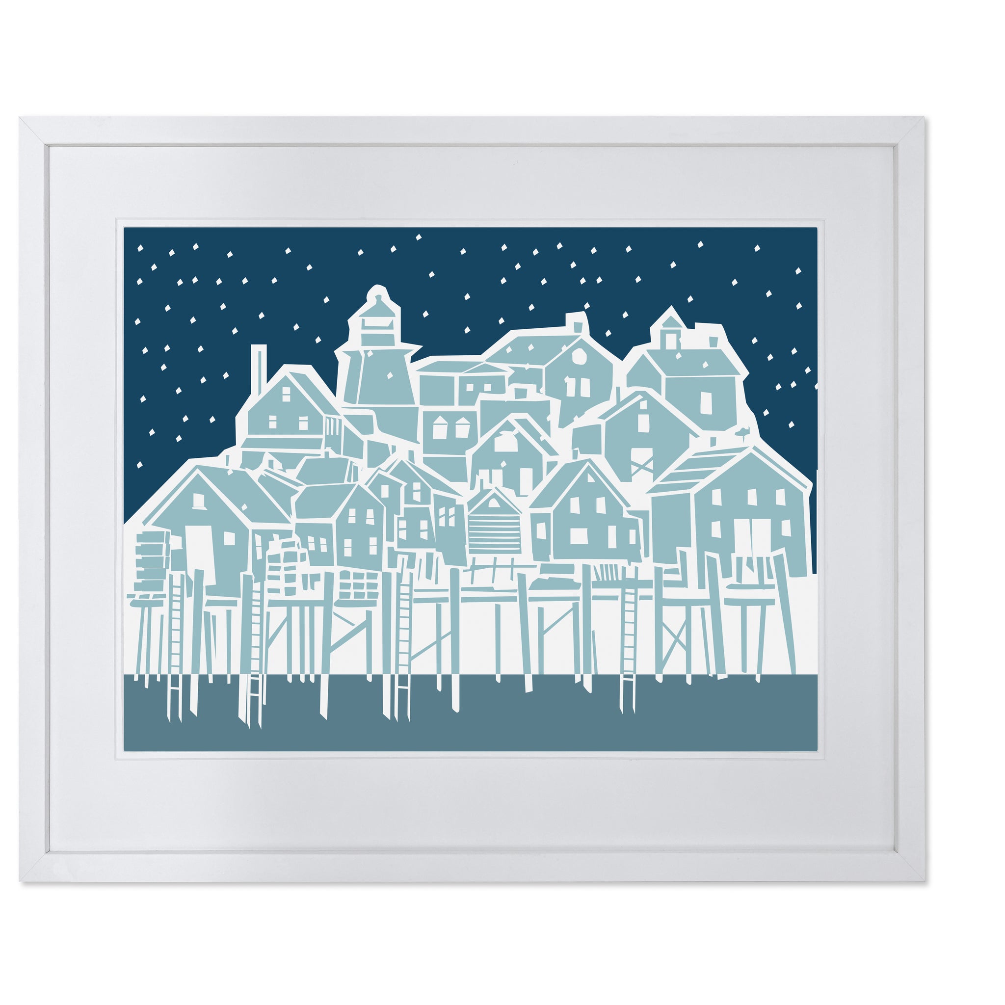 Maine Cottage Fishing Harbor Snowy - Blues by Gene Barbera for Maine Cottage® 