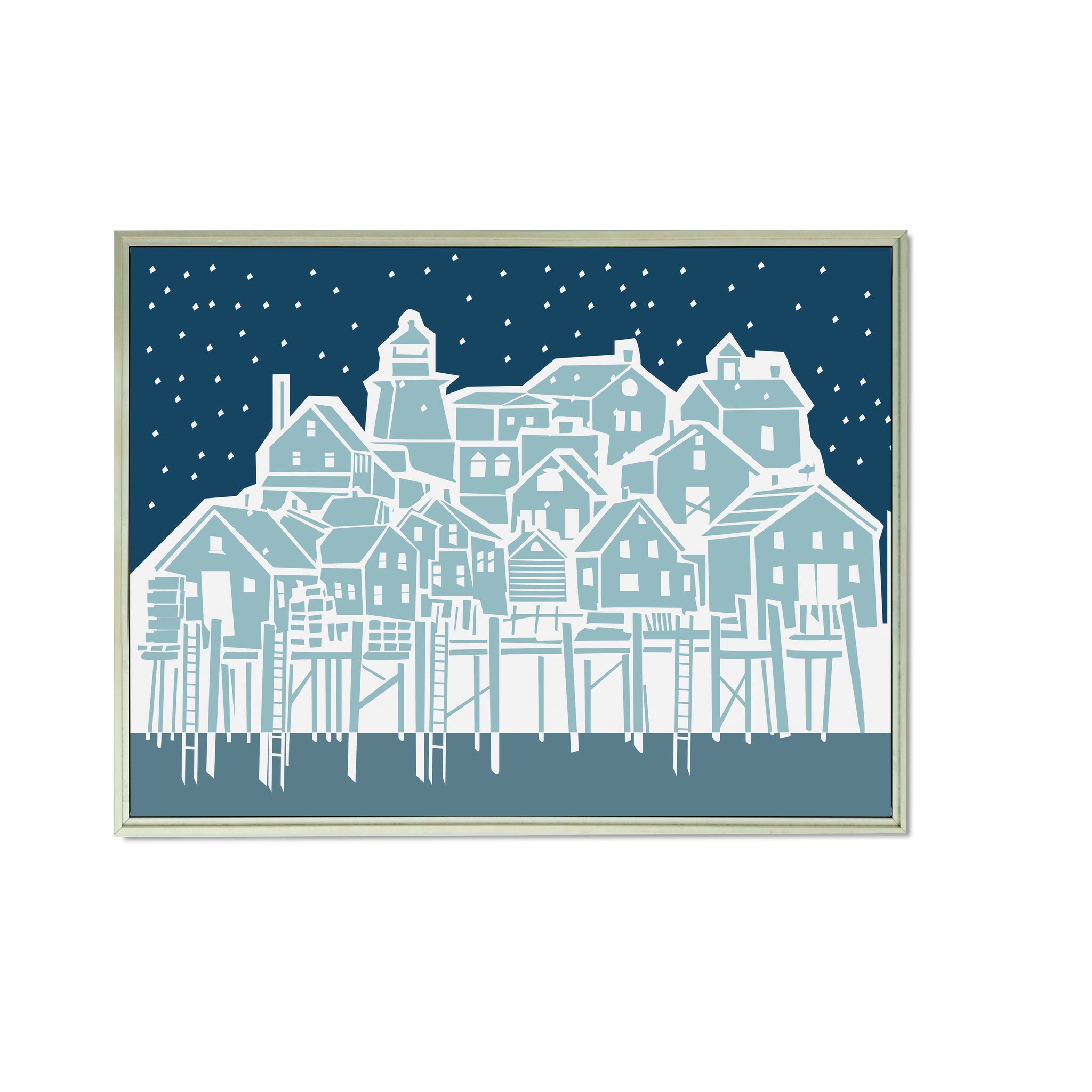 Maine Cottage Fishing Harbor Snowy - Blues by Gene Barbera for Maine Cottage® 