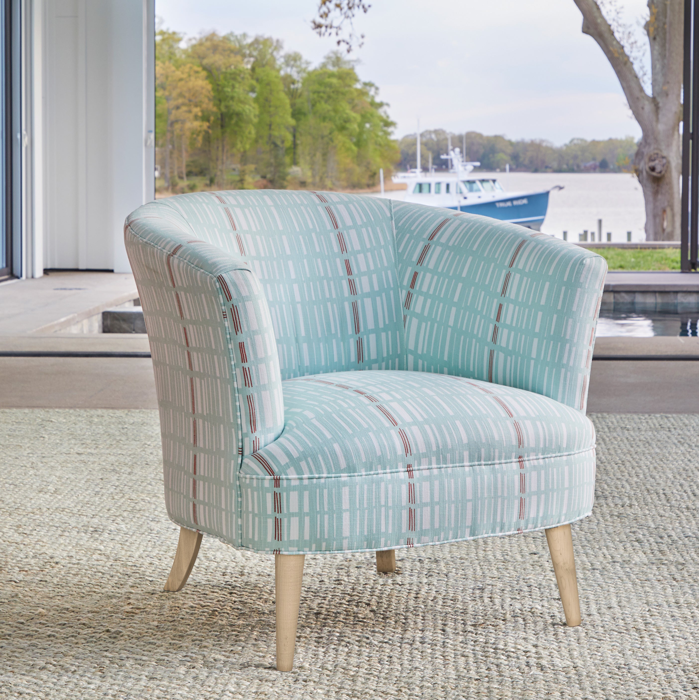 Coastal swivel sales barrel chair