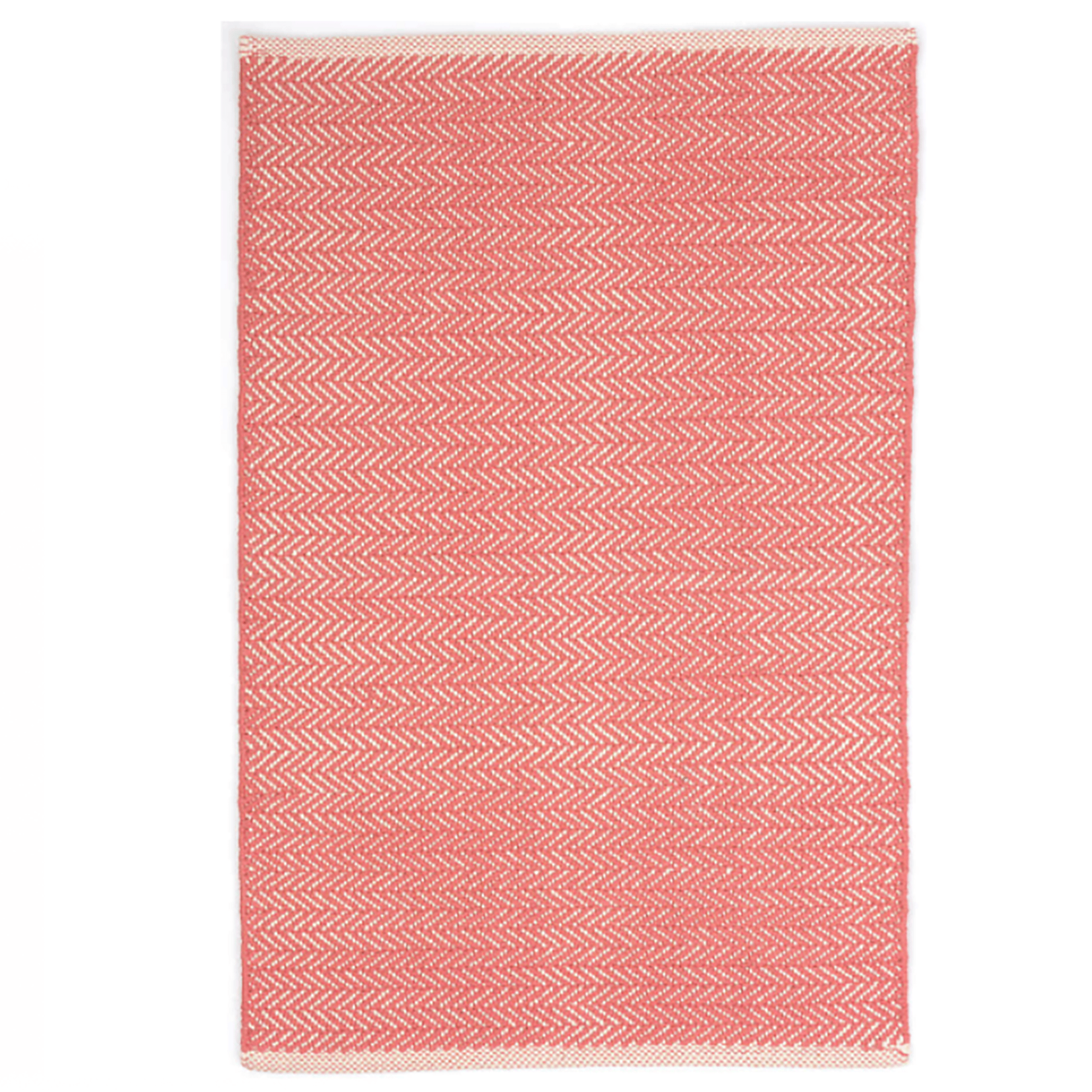 Maine Cottage Herringbone Coral Woven Cotton Rug | Coral Coastal Area Rug 