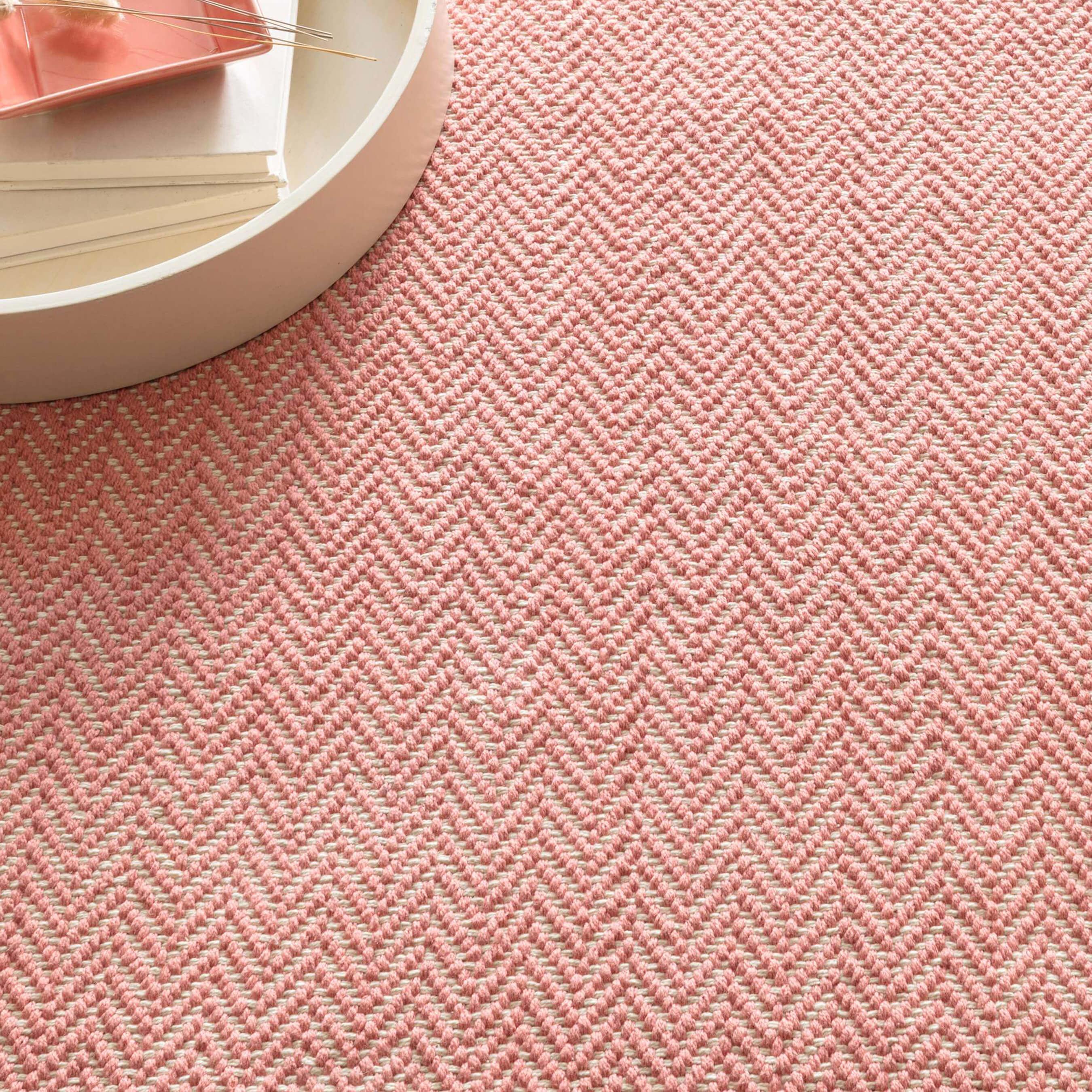 Maine Cottage Herringbone Coral Woven Cotton Rug | Coral Coastal Area Rug 