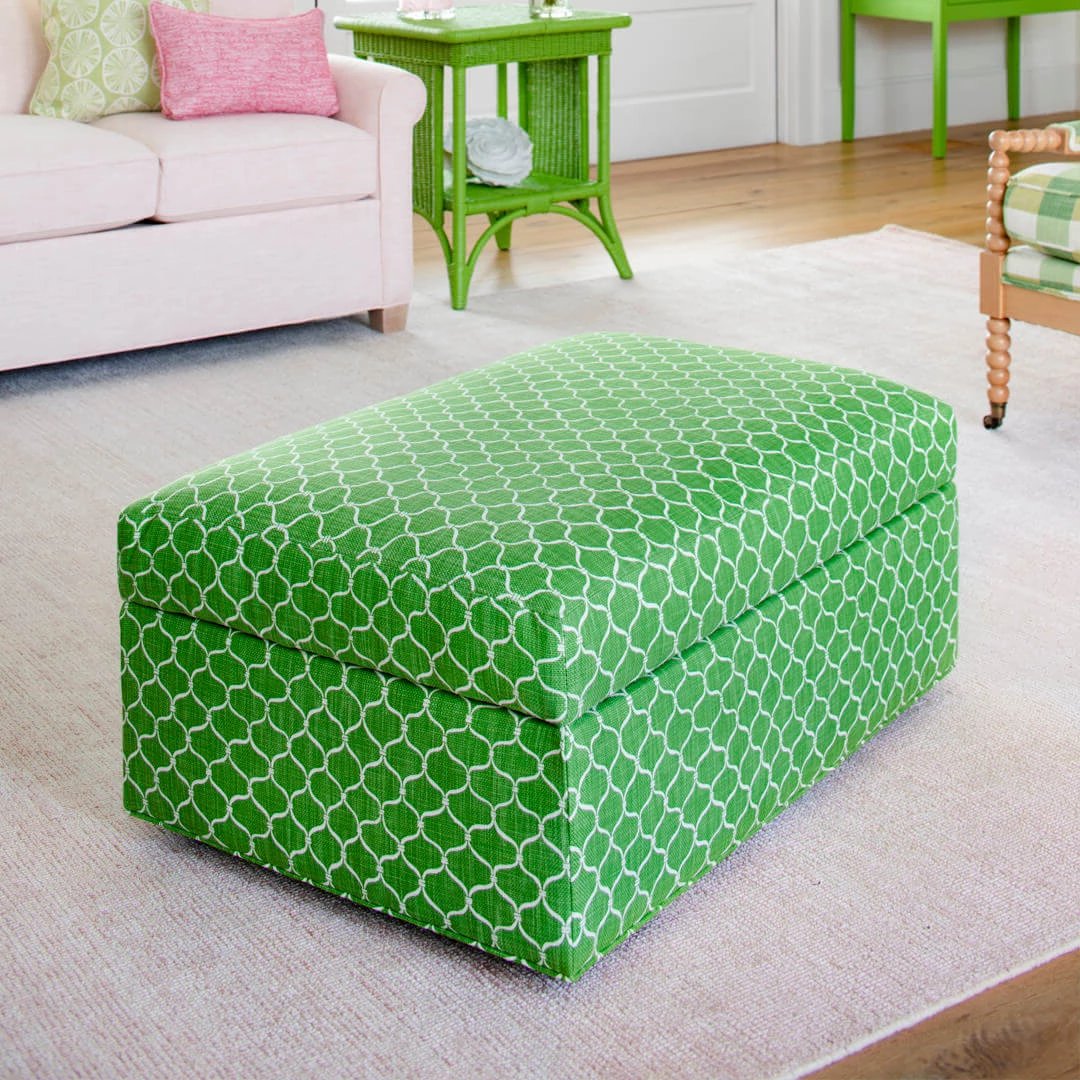 Maine Cottage Milly Storage Ottoman | Traditional Coastal Upholstered Ottoman 