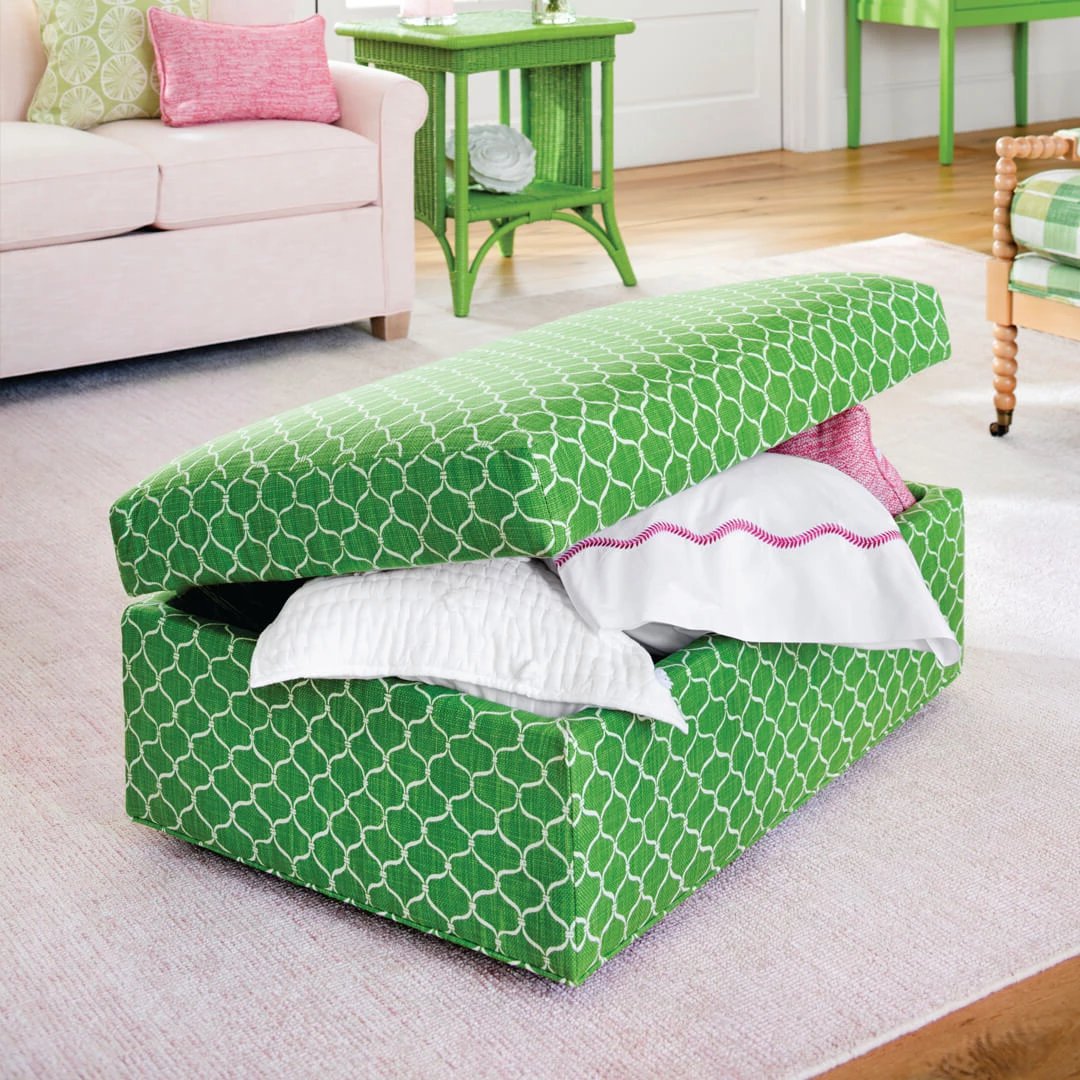 Maine Cottage Milly Storage Ottoman | Traditional Coastal Upholstered Ottoman 