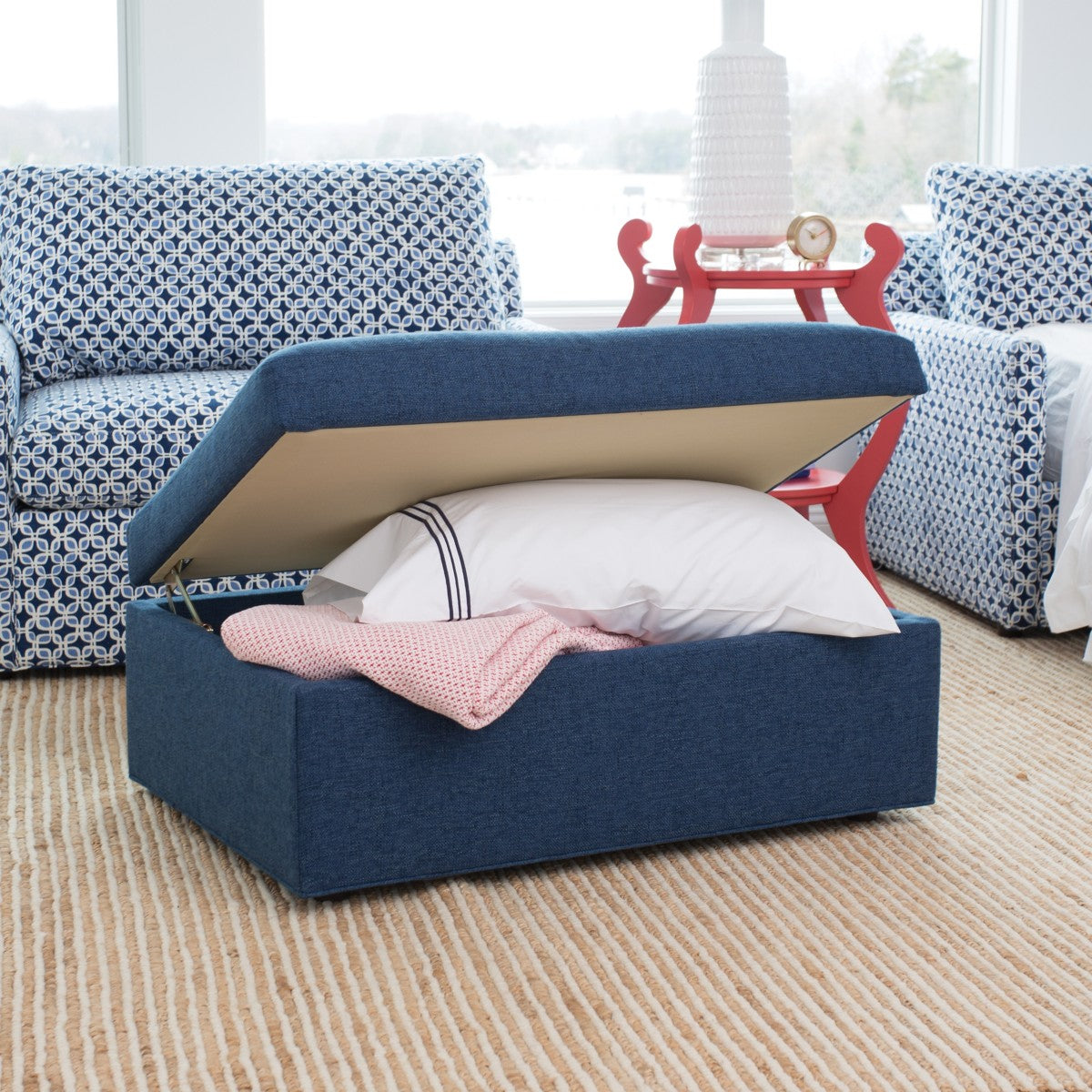 Maine Cottage Milly Storage Ottoman | Traditional Coastal Upholstered Ottoman 