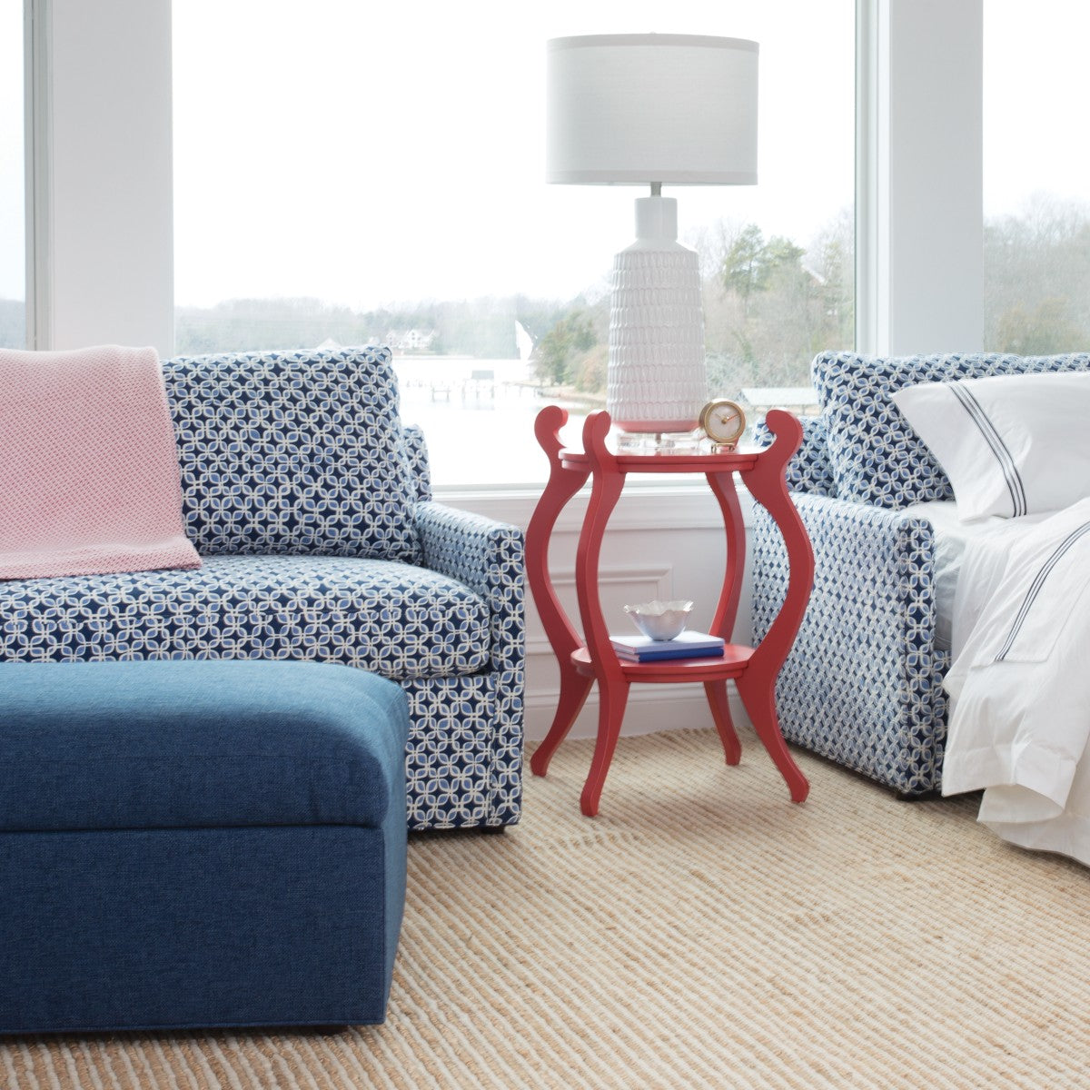 Maine Cottage Milly Storage Ottoman | Traditional Coastal Upholstered Ottoman 