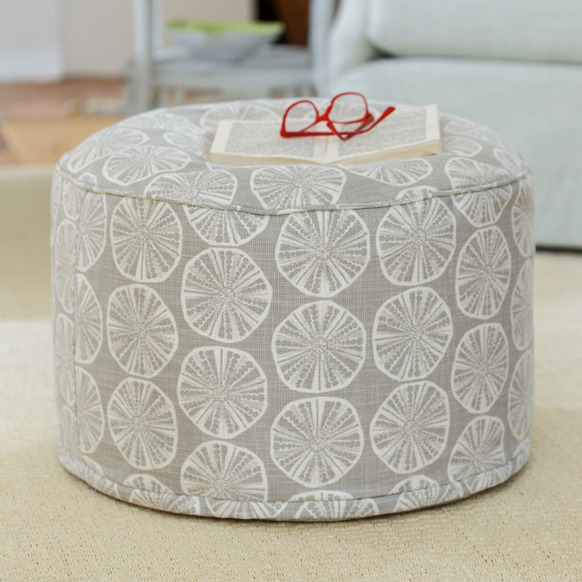 Maine Cottage Ruben Hassock Ottoman | Colorful Upholstered Coastal Ottoman 