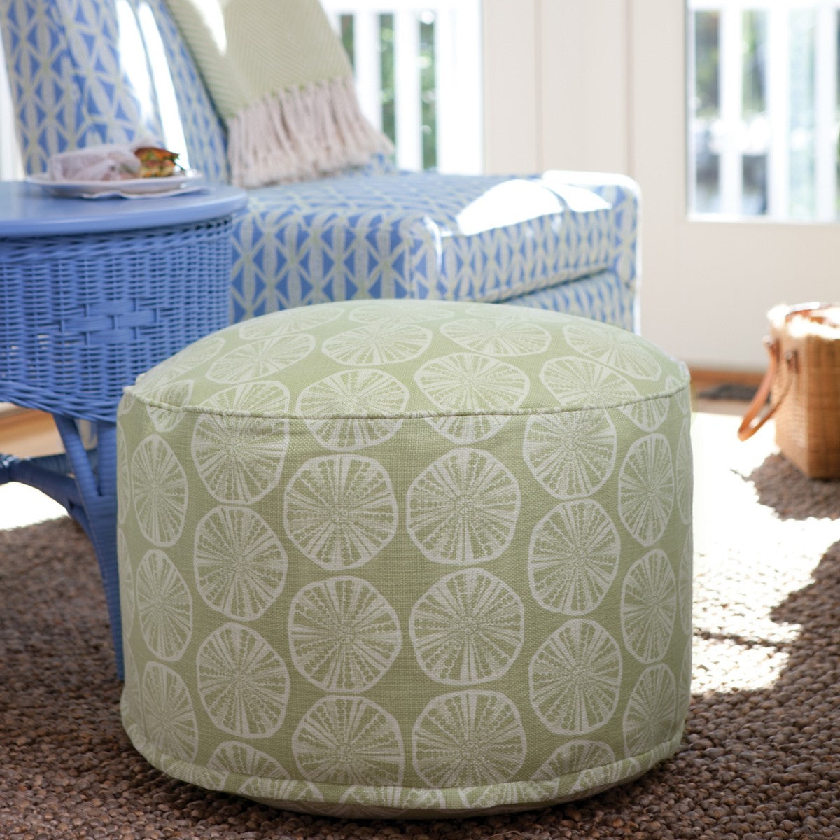 Maine Cottage Ruben Hassock Ottoman | Colorful Upholstered Coastal Ottoman 